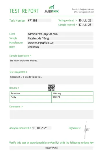 HPLC certificate of analysis report 3 — Pro Peptide Australia
