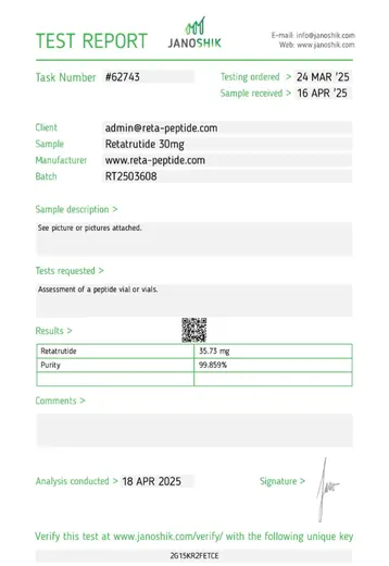 HPLC certificate of analysis report 5 — Pro Peptide Australia
