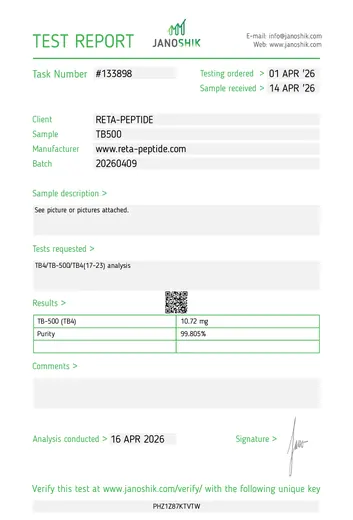 HPLC certificate of analysis report 8 — Pro Peptide Australia