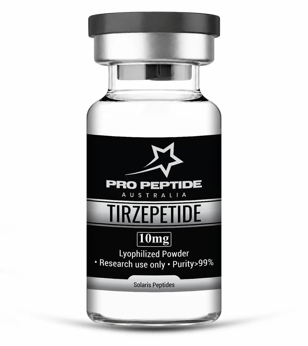 Tirzepetide 10mg — 99.86% purity research peptide vial supplied by Pro Peptide Australia